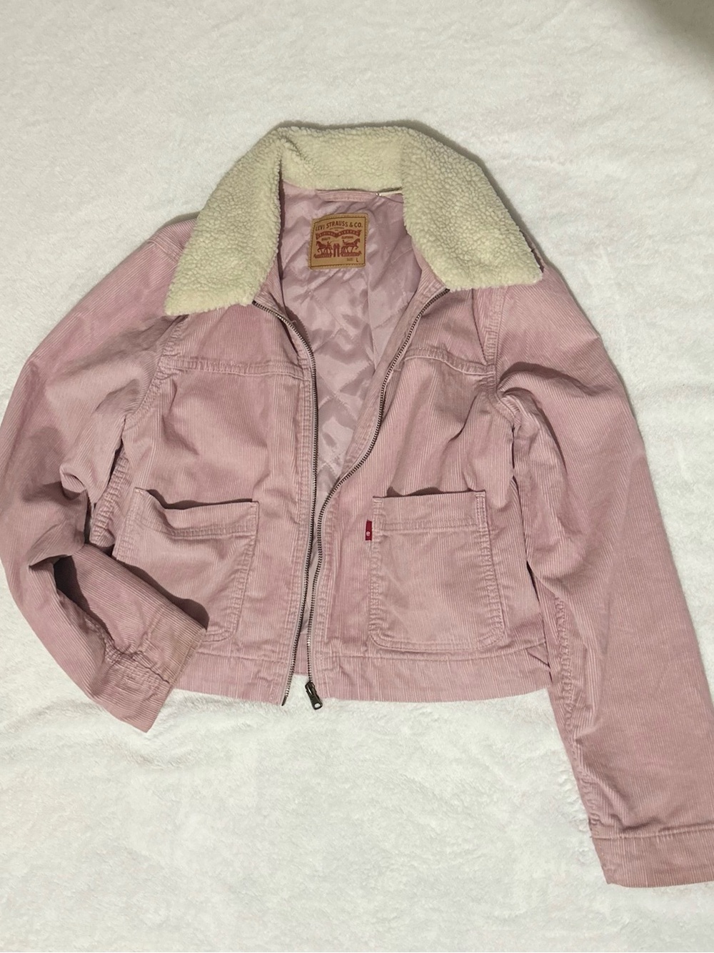 Levi's Dusty Pink Corduroy Jacket with Cream Sherpa Collar